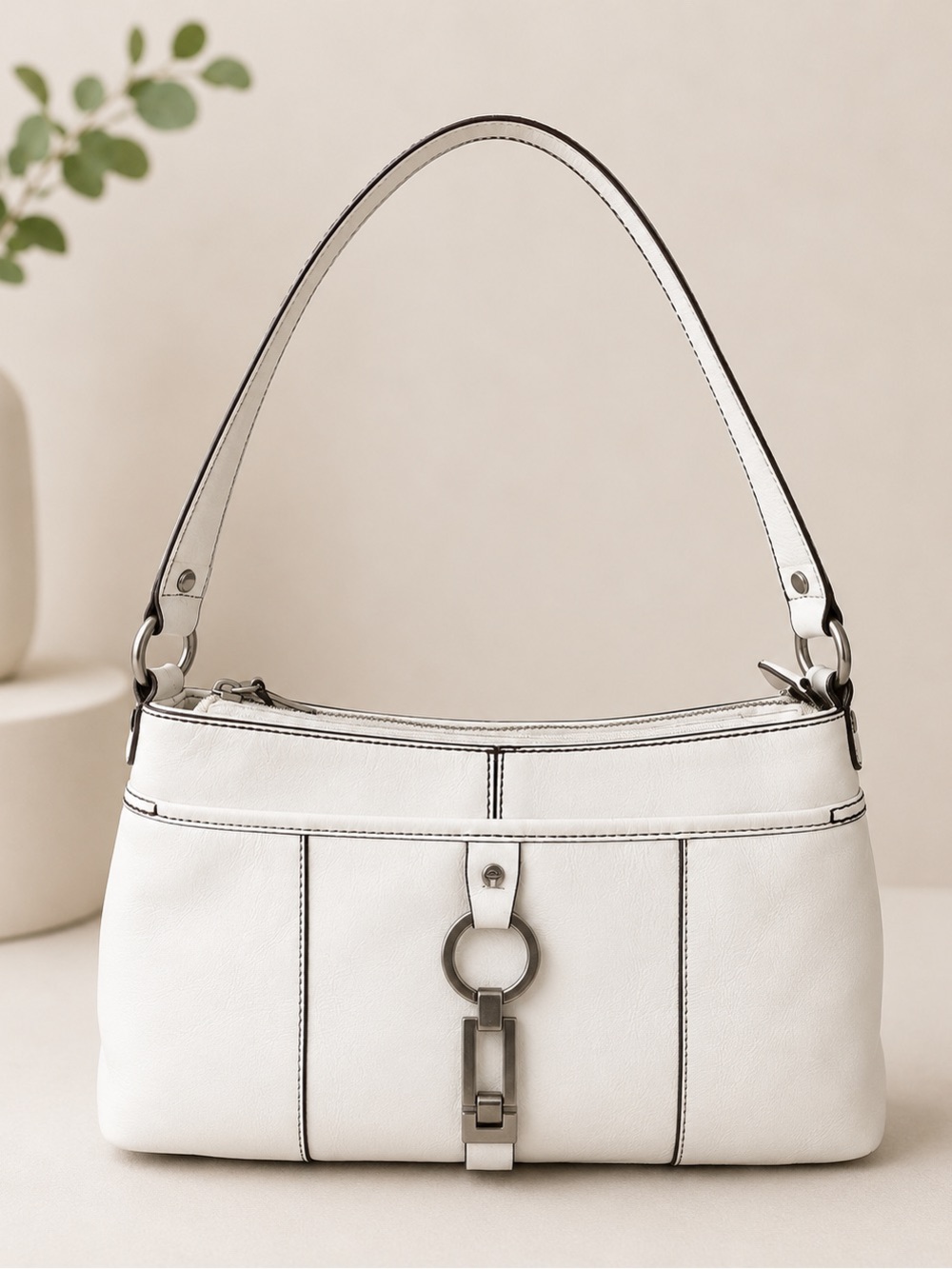 Etienne Aigner White Shoulder Bag with Silver Hardware